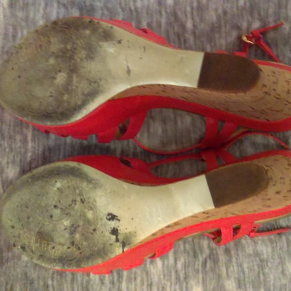 Coral wedge cork heeled sandals - Picture 5 of 5